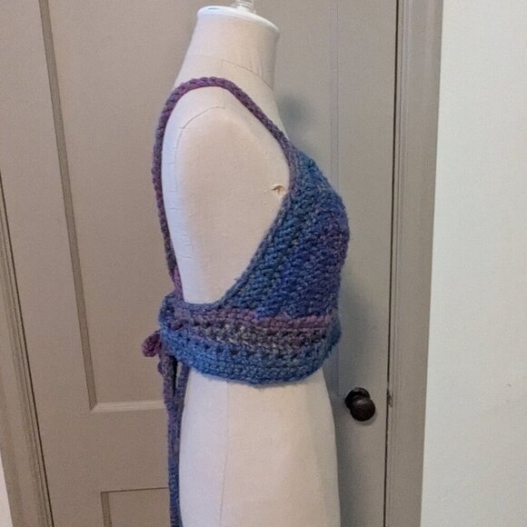 Fairycore Crochet Knit Boho Wrap Top Hippie Festival Coastal Cowgirl Crop - Picture 4 of 8